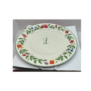 Lenox Holiday Party Plates 6" Set of 4 NIB Monogrammed with L Christmas